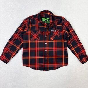 Dixxon Kids DFC Youth Division Flannel Shirt Long Sleeve Black Red Plaid XS